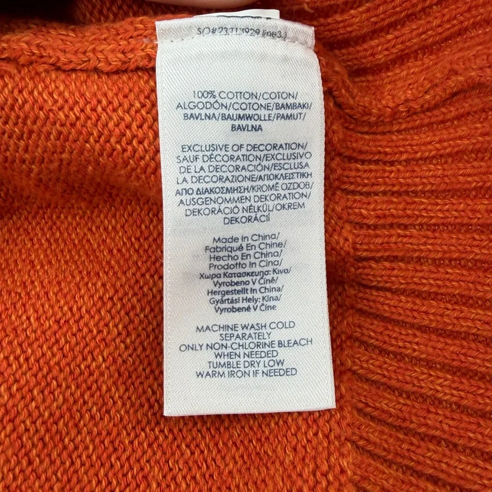 Chaps Mens Orange Mock Neck Button Sweater‎ with Suede Elbow Patches Size L